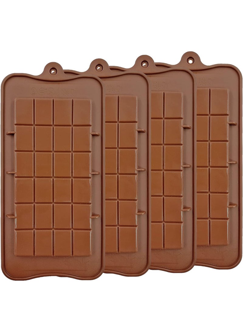 Silicone Break-Apart Chocolate Bar Mold Set of 4 – Food Grade Non-Stick Flexible Silicone Chocolate Molds for Homemade Chocolate Bars – Protein Bar and Energy Bar Mold – Heat and Freezer Resistant – Oven Microwave Safe – 24 Cavity Chocolate Bar Tray – Cocoa Brown - Image 1